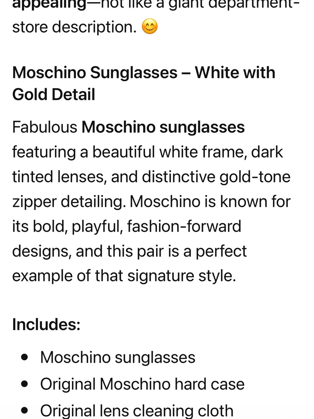 Moschino White Frame Sunglasses with Gold Zip Accents - Picture 3 of 3